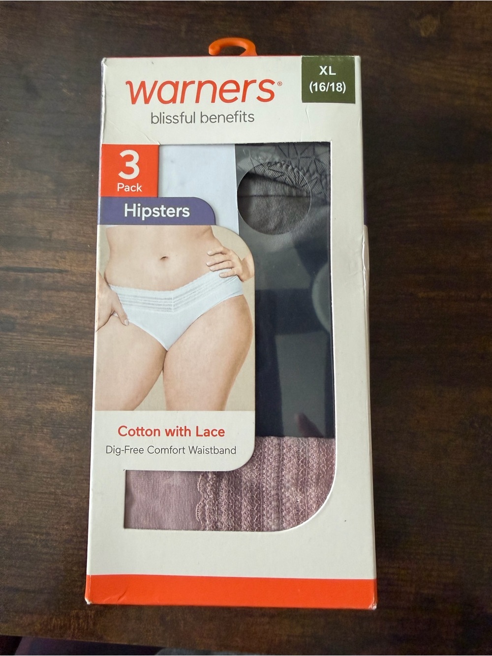 Warner's Women's Hipsters 3-Pack Cotton with Lace (XL) - NWT